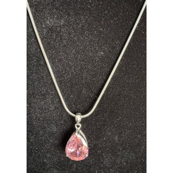 Pre-owned Pink Teardrop Pendant Necklace + New 18-20" Chain — Elegant Gift N122 - Picture 2 of 4